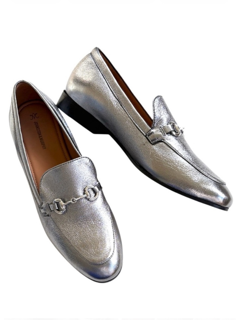 Johnston & Murphy Women's Silver Metallic Bit Loafers